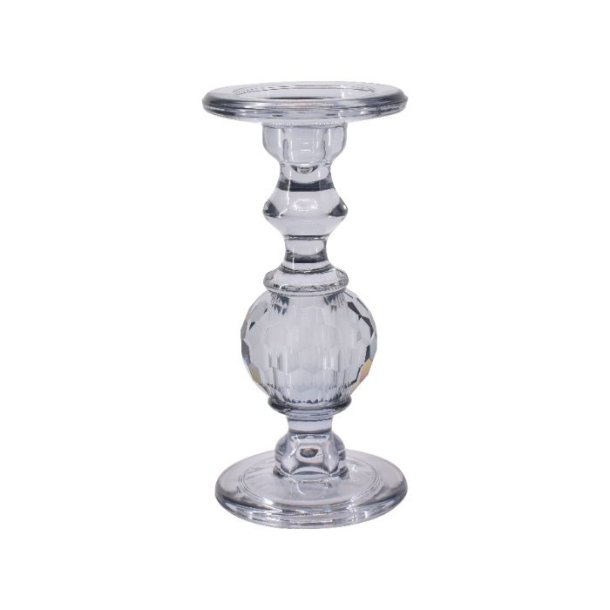 Lysestage i krystal  gr rget glas i 3 strrelser Lysestage mellem: H24 x D11,5 cm